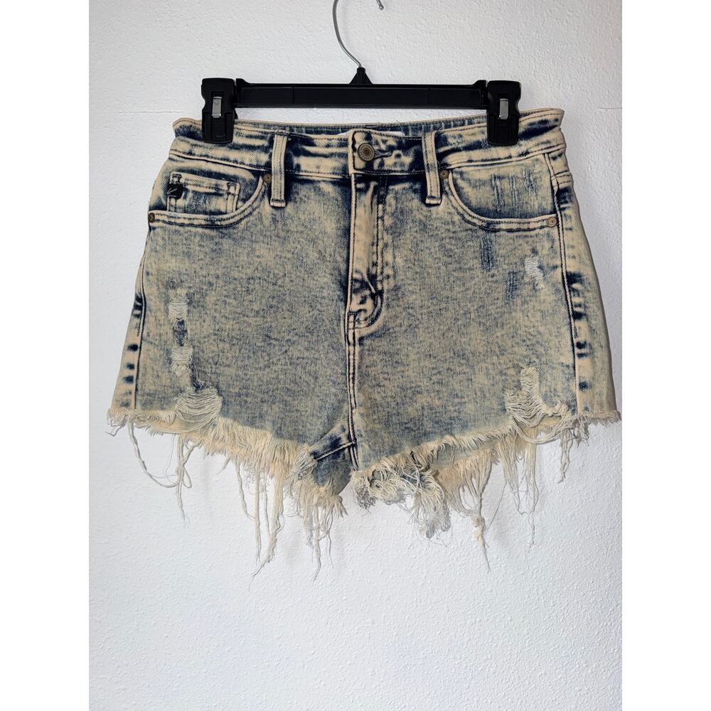 KanCan Acid Wash Raw Hem High Rise Retro Jean Shorts Distressed Size Medium